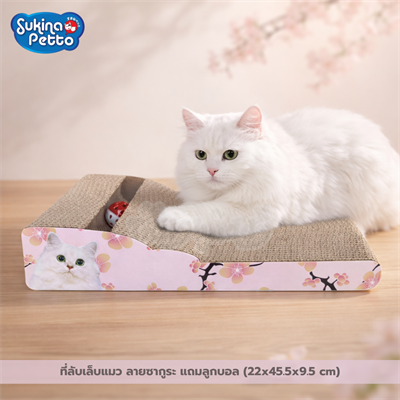 Sukina Petto อุปกรณ์ที่ลับเล็บแมว ลายซากุระ แถมฟรี!! ลูกบอล สีสันสดใส ทำจากกระดาษลูกฟูก เป็นมิตรกับสิ่งแวดล้อม (EP-919) (ไม่รวมค่าส่ง)